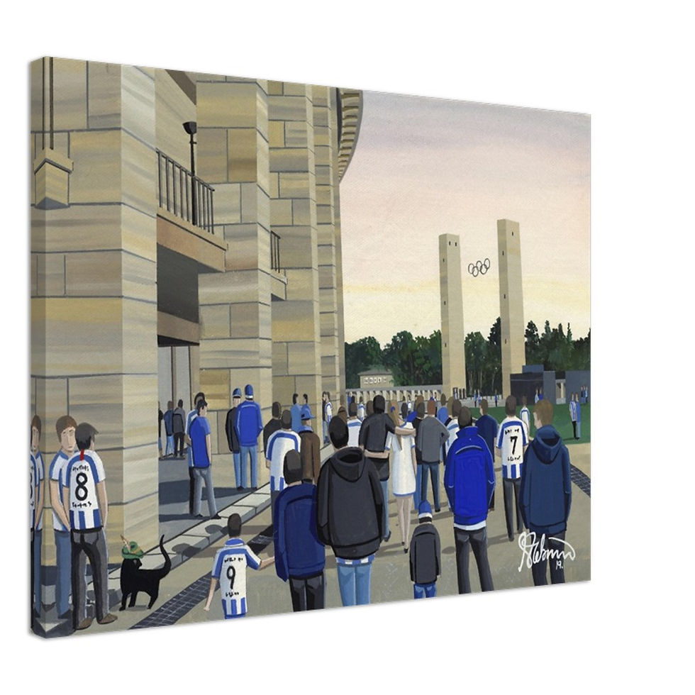 Thumbnail: Hertha Berlin F.C, Football  Stadium By Artist Andrew Robinson andrewrobinsonart.com, Andrew Robinson art .Framed Fine Art Prints, Posters, Canvas Prints, Framed canvas prints, Ceramic Mugs etc sport, football, rugby, NFL