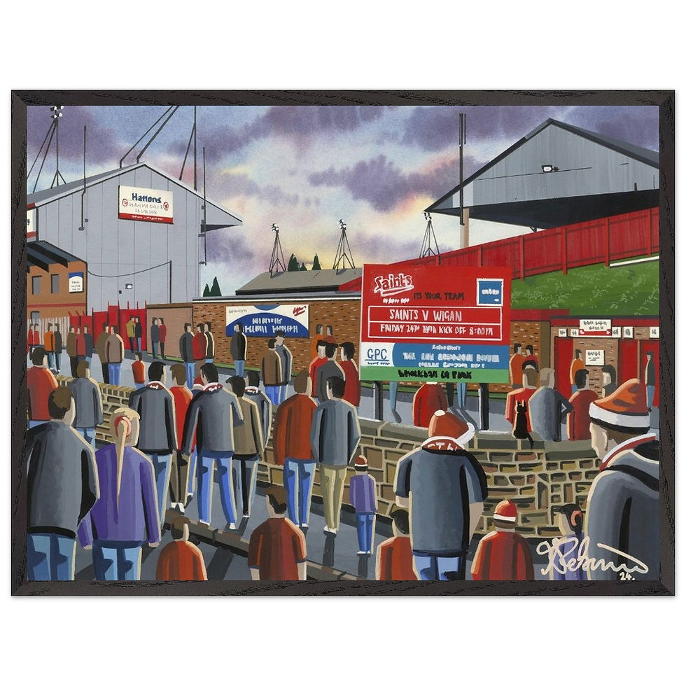 St Helens Knowsley Road Stadium By Artist Andrew Robinson, Framed Fine Art Prints, Posters, Canvas Prints, Framed canvas prints, Ceramic Mugs. andrewrobinsonart.com