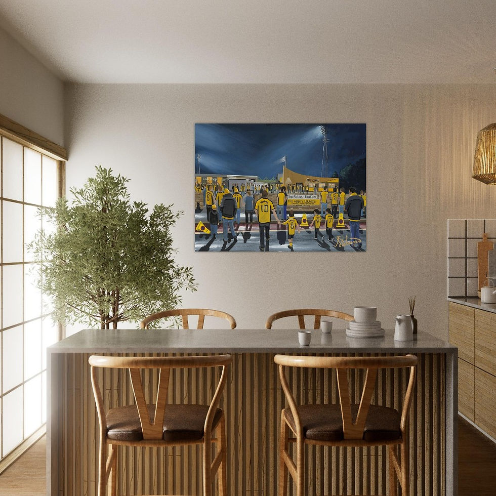 Thumbnail: Cambridge United FC Abbey Football  Stadium Scene by artist Andrew Robinson andrewrobinsonart.com. Available in fine art print, poster, canvas prints and mugs etc