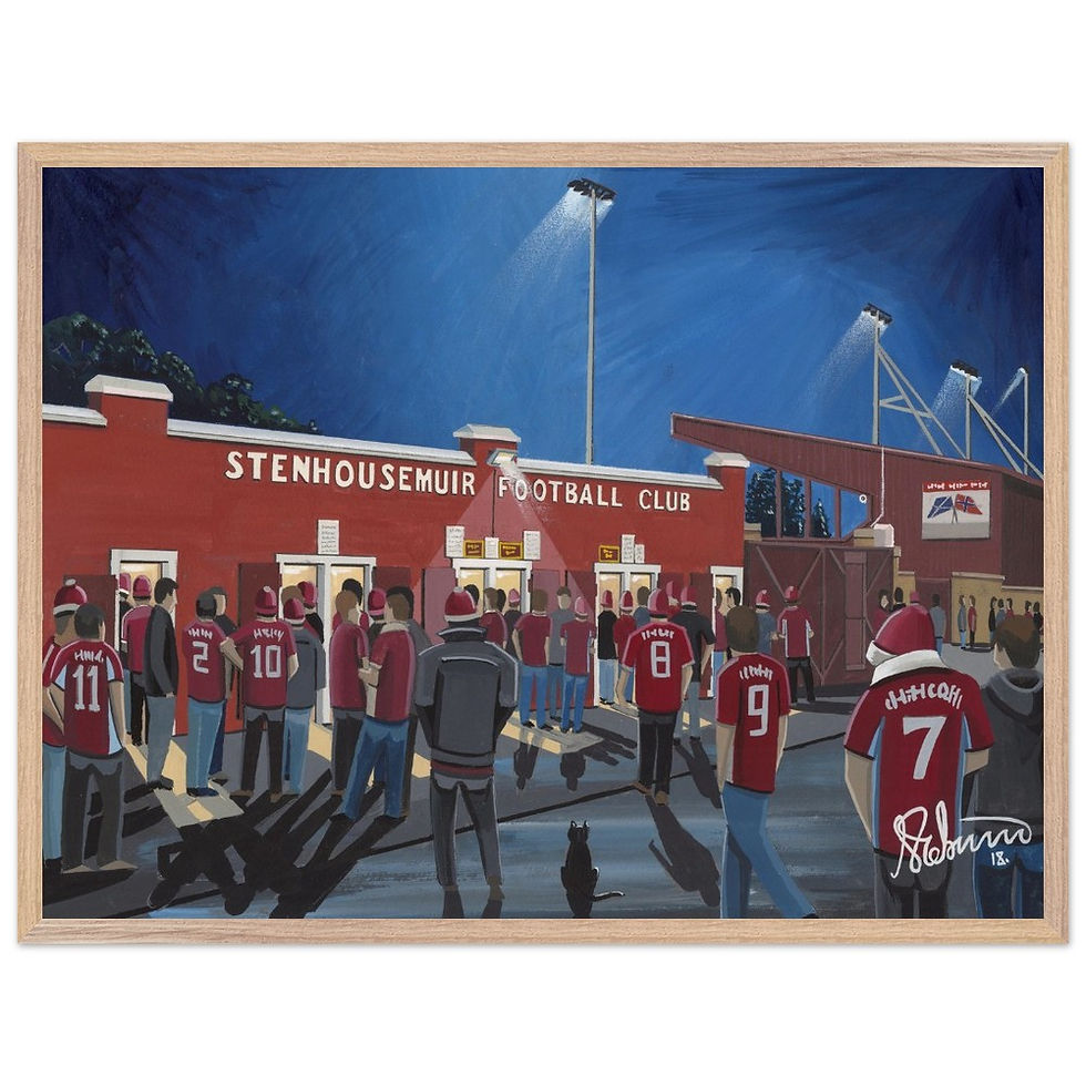 Thumbnail: Stenhousemuir FC Ochilview Park Stadium Scene by artist Andrew Robinson andrewrobinsonart.com. Available in fine art print, poster, canvas prints and mugs etc 