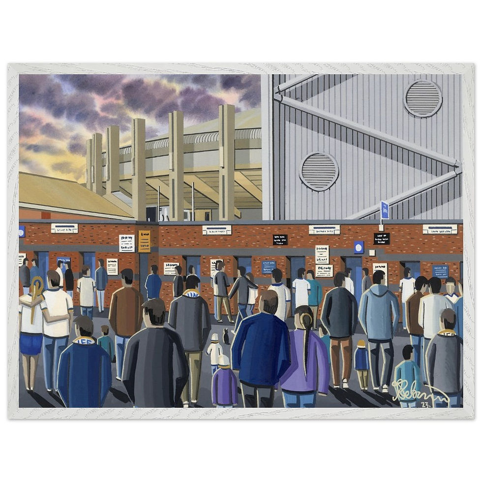 Thumbnail: Leeds United FC Elland Road football stadium scene by artist Andrew Robinson andrewrobinsonart.com. Available in fine art print, poster, canvas prints and mugs etc 