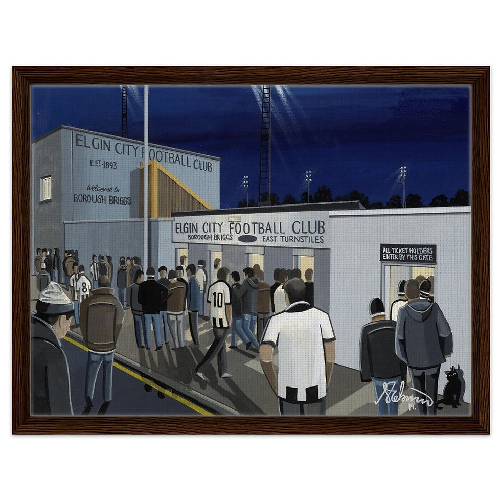 Thumbnail: Elgin City F.C Borough Briggs Football Stadium By Artist Andrew Robinson andrewrobinsonart.com, framed Fine Art Prints Posters, Canvas Prints, Ceramic Mugs etc