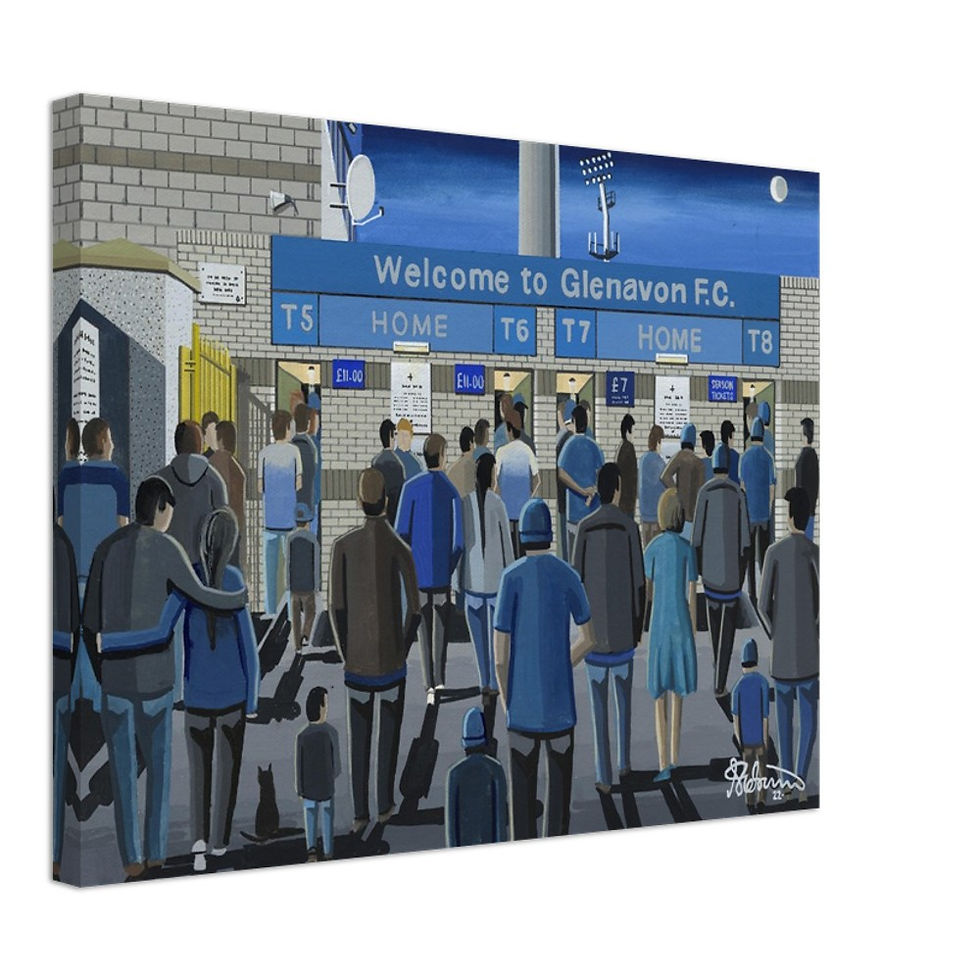 Glenavon F.C, Football Stadium By Artist Andrew Robinson andrewrobinsonart.com, Andrew Robinson art .Framed Fine Art Prints, Posters, Canvas Prints, Framed canvas prints, Ceramic Mugs etc sport, football, rugby, NFL