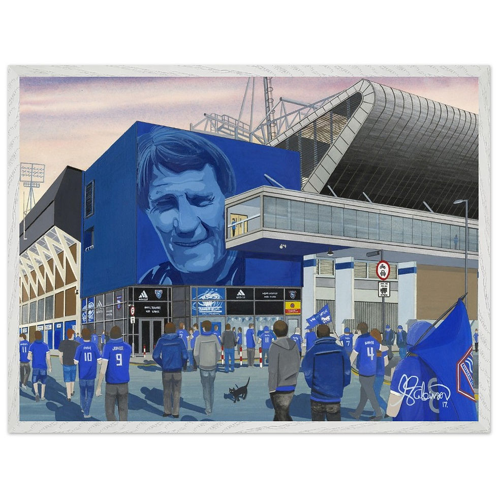 Thumbnail: Ipswich Town FC Portman Road football stadium By Artist Andrew Robinson andrewrobinsonart.com, Andrew Robinson art .Framed Fine Art Prints, Posters, Canvas Prints, Framed canvas prints, Ceramic Mugs etc sport, football, rugby, NFL