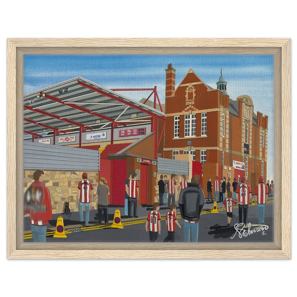 Thumbnail: Exeter City FC St James Park Football Stadium By Artist Andrew Robinson andrewrobinsonart.com, framed Fine Art Prints Posters, Canvas Prints, Ceramic Mugs etc