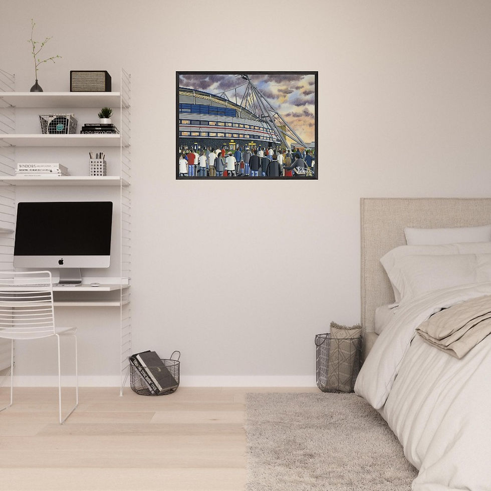 Thumbnail: Bolton Wanderers FC football  Stadium By Artist Andrew Robinson andrewrobinsonart.com, Andrew Robinson art .Framed Fine Art Prints, Posters, Canvas Prints, Framed canvas prints, Ceramic Mugs etc sport, football, rugby, NFL
