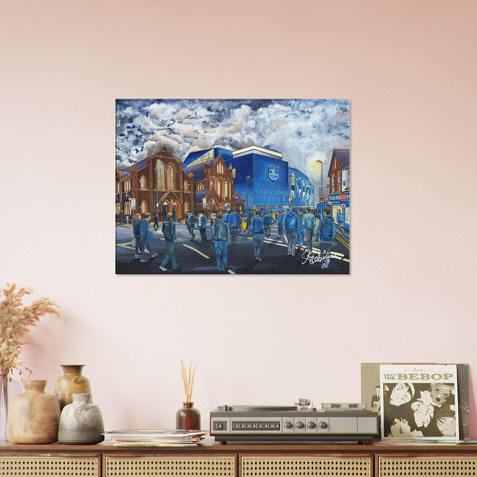 Thumbnail: Everton F.C Football Stadium  By Artist Andrew Robinson andrewrobinsonart.com, Andrew Robinson art .Framed Fine Art Prints, Posters, Canvas Prints, Framed canvas prints, Ceramic Mugs etc sport, football, rugby, NFL