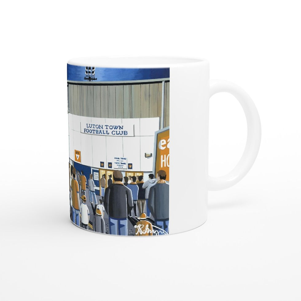Thumbnail: Luton Town FC Kenilworth Road Football Stadium Scene by artist Andrew Robinson andrewrobinsonart.com. Available in fine art print, poster, canvas prints and mugs etc