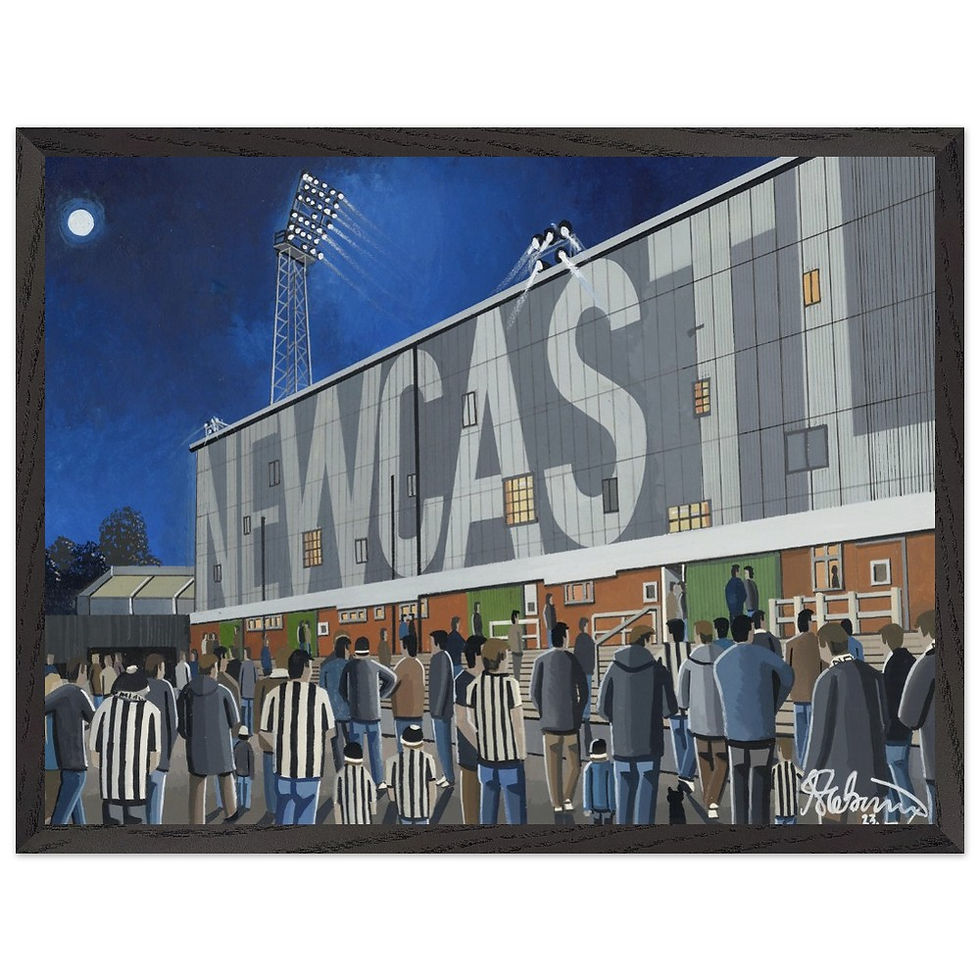 Thumbnail: Newcastle United FC retro St james's Park football stadium scene by artist Andrew Robinson andrewrobinsonart.com. Available in fine art print, poster, canvas prints and mugs etc 