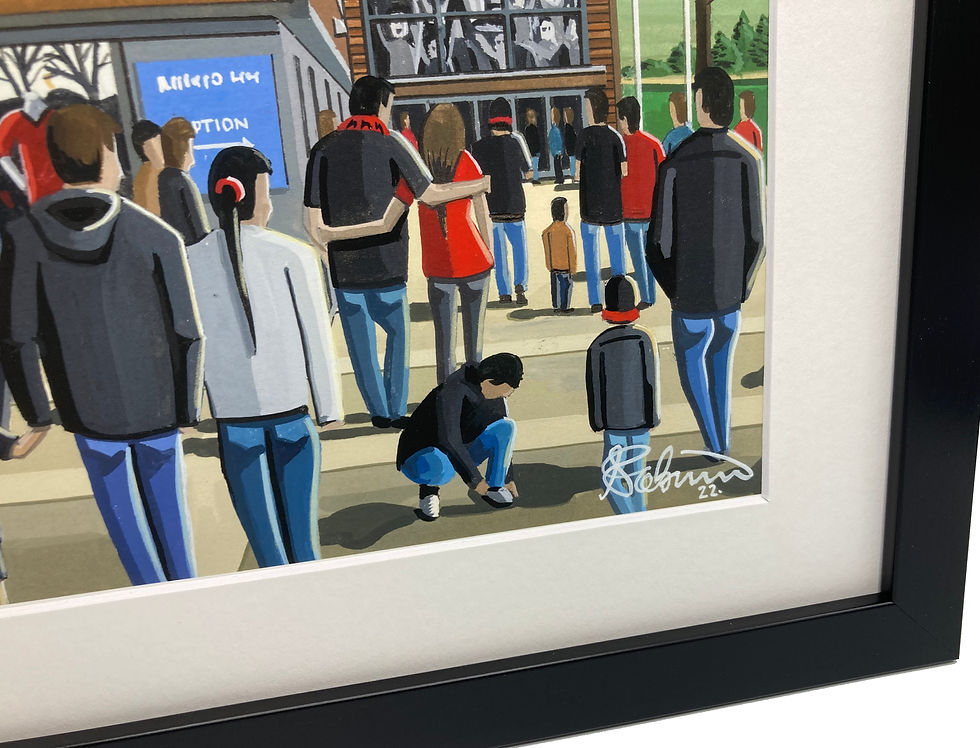 Thumbnail: Saracens Barnet Copthall rugby stadium scene by artist Andrew Robinson andrewrobinsonart.com. Available in fine art print, poster, canvas prints and mugs etc 