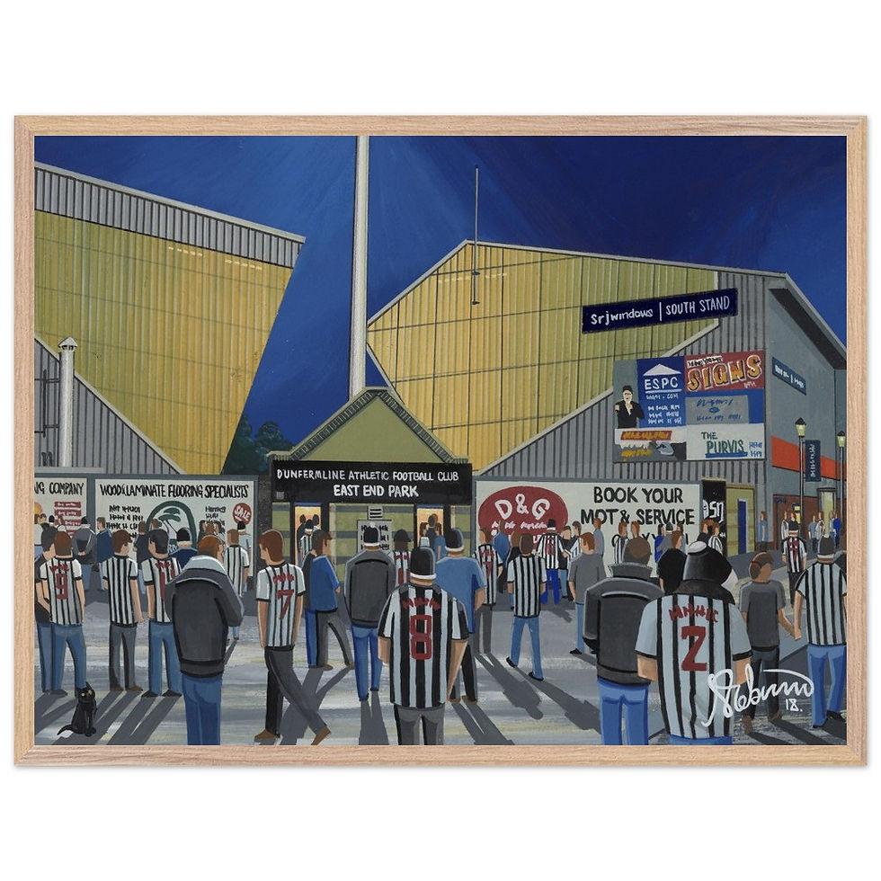 Thumbnail: Dunfermline Athletic FC East End Park Football Stadium Scene by artist Andrew Robinson andrewrobinsonart.com. Available in fine art print, poster, canvas prints and mugs etc 