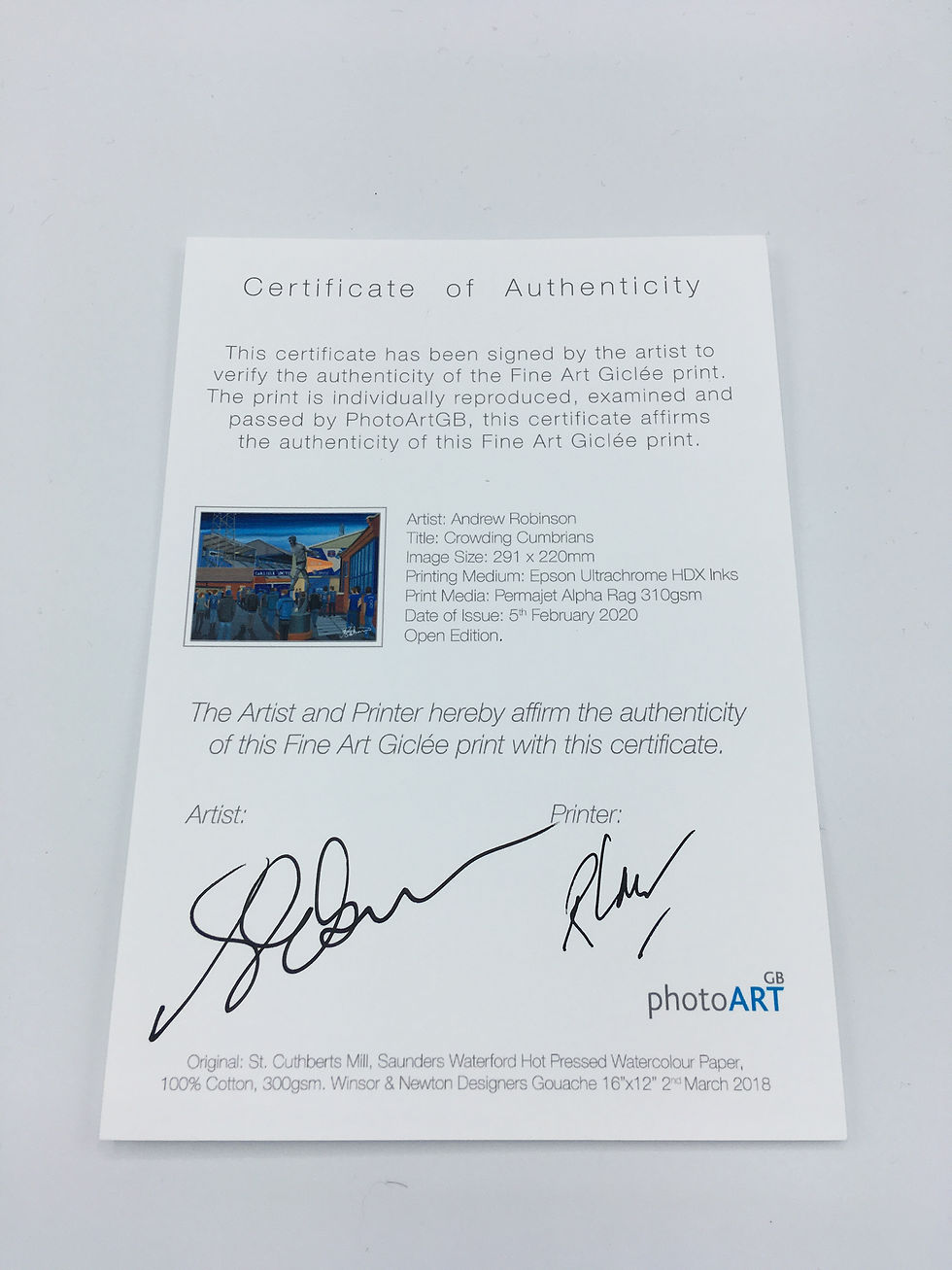 Thumbnail: Carlisle United Utd Brunton Park  football stadium. Ready to hang framed & mounted art print. Ideal wall art football club F.C memorabilia gift for birthdays, Christmas, Father’s Day. Perfect addition to any home or office. By artist Andrew Robinson. 