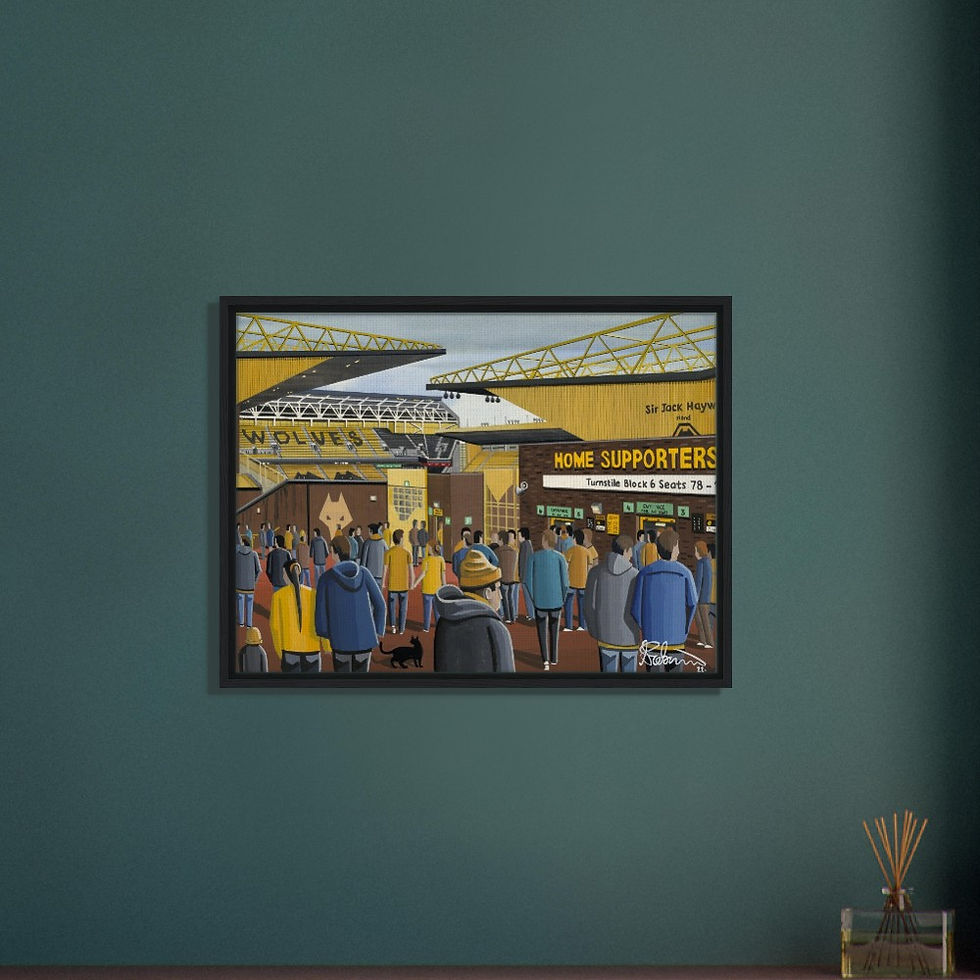 Thumbnail: Wolves, Wolverhampton Wanders FC Molineux Football Stadium By Artist Andrew Robinson andrewrobinsonart.com, Andrew Robinson art .Framed Fine Art Prints, Posters, Canvas Prints, Framed canvas prints, Ceramic Mugs etc sport, football, rugby, NFL