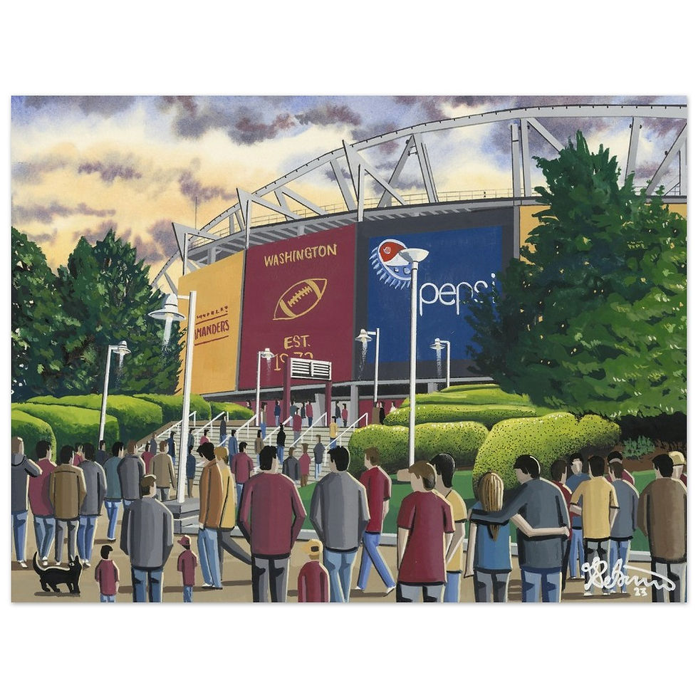 Thumbnail: Washington commanders  NFL stadium framed art print canvas print poster printed ceramic mug by artist Andrew Robinson Andrew Robinson art  rugby NFL football soccer  stadium gifts art memorabilia andrewrobinsonart.com   stadium framed art print canvas print poster printed ceramic mug by artist Andrew Robinson Andrew Robinson art  rugby NFL football soccer  stadium gifts art memorabilia andrewrobinsonart.com  