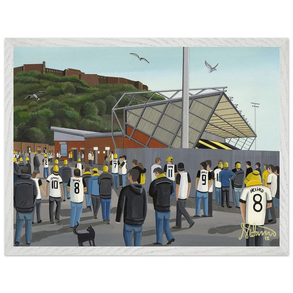 Thumbnail: Dumbarton F.C, Dumbarton Football Stadium Scene by artist Andrew Robinson andrewrobinsonart.com. Available in fine art print, poster, canvas prints and mugs etc