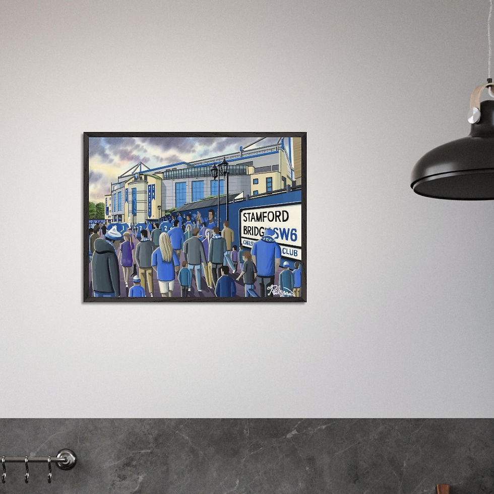 Thumbnail: Chelsea FC, Stamford Bridge Stadium Football Club Art By artist Andrew Robinson. Fine art prints, posters, canvas prints, & mugs etc available from andrewrobinsonart.com