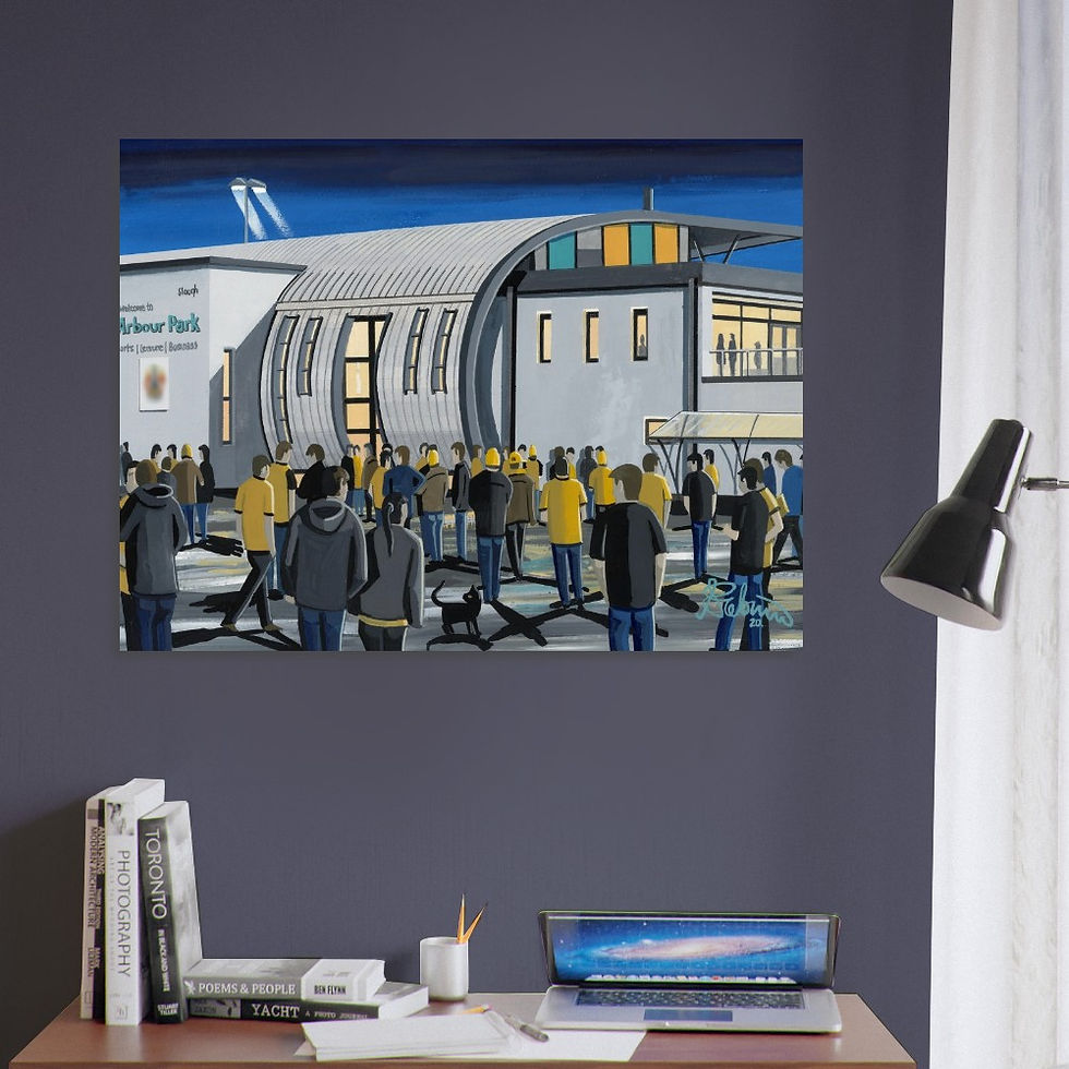 Thumbnail: Slough Town FC Arbour Park  football stadium scene by artist Andrew Robinson andrewrobinsonart.com. Available in fine art print, poster, canvas prints and mugs etc 