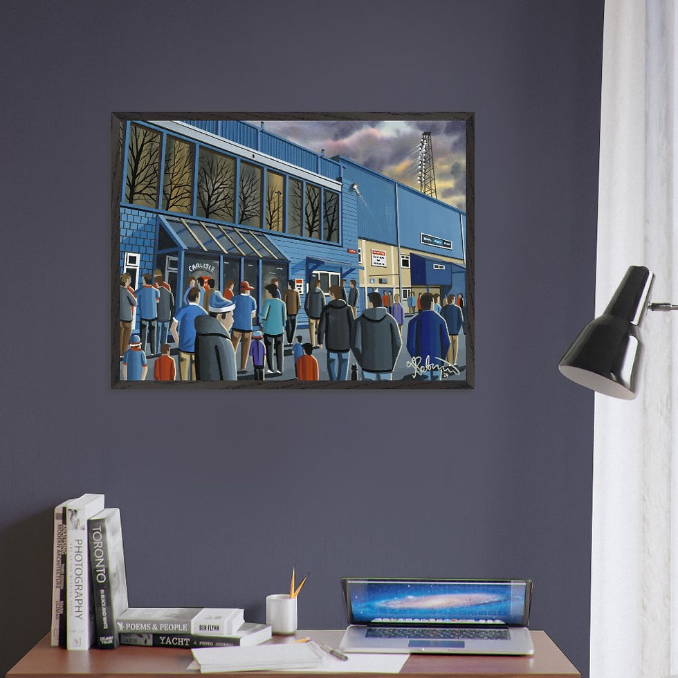 Thumbnail: Carlisle United FC Brunton Park   Football Stadium Scene by artist Andrew Robinson andrewrobinsonart.com. Available in fine art print, poster, canvas prints and mugs etc 