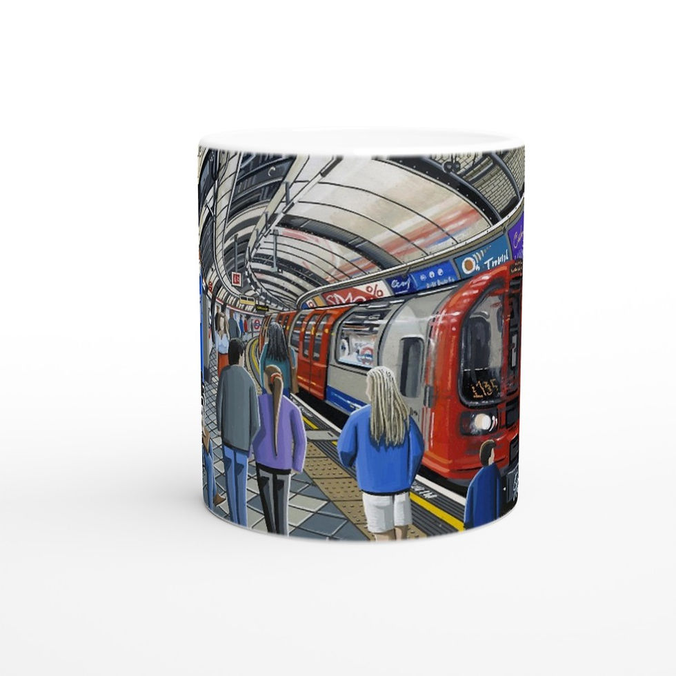 Thumbnail: London, London Underground Tube Station cityscape art print by artist Andrew Robinson. Prints, posters, canvas prints & mugs etc available from andrewrobinsonart.com