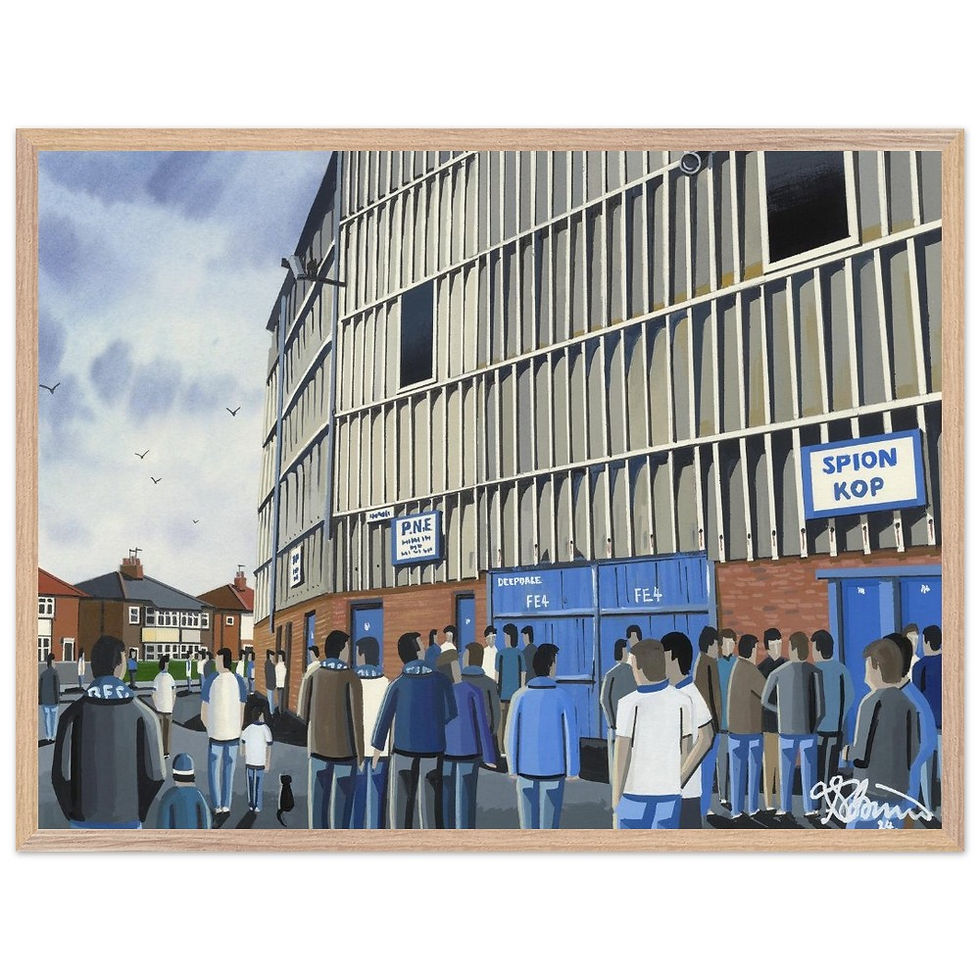 Thumbnail: Retro Preston Nort End Deepdale Stadium By Artist Andrew Robinson, Framed Fine Art  Prints, Posters, Canvas Prints, Framed canvas prints, Ceramic Mugs. andrewrobinsonart.com