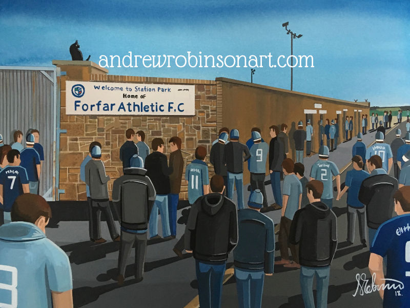 Forfar Athletic FC Football Stadium Scene by Artist Andrew Robinson. andrewrobinsonart.com