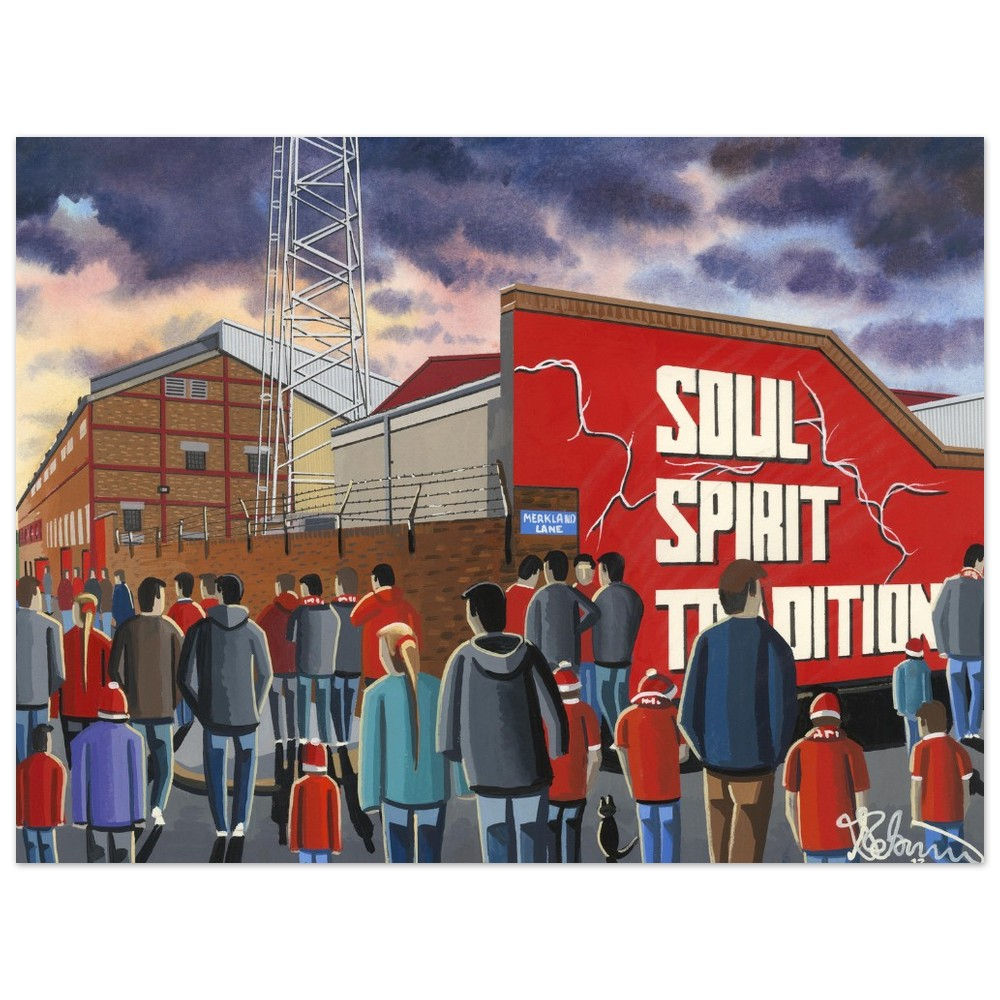 Aberdeen FC Pittodrie Football Stadium Scene by artist Andrew Robinson andrewrobinsonart.com. Available in fine art print, poster, canvas prints and mugs etc