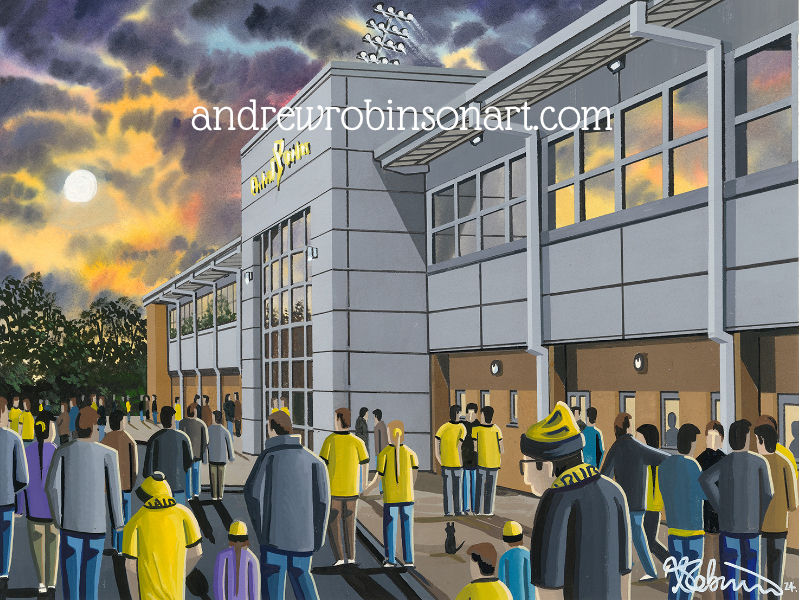 Burton Albion FC Football Stadium Scene By Artist Andrew Robinson. andrewrobinsonart.com