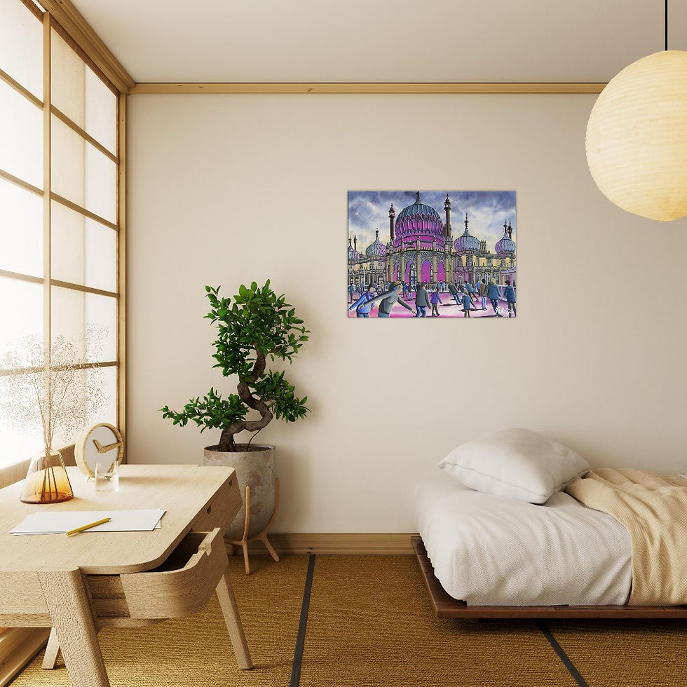Thumbnail: Brighton Ice Rink & Pavilion cityscape art print by artist Andrew Robinson. Prints, posters, canvas prints & mugs etc available from andrewrobinsonart.com