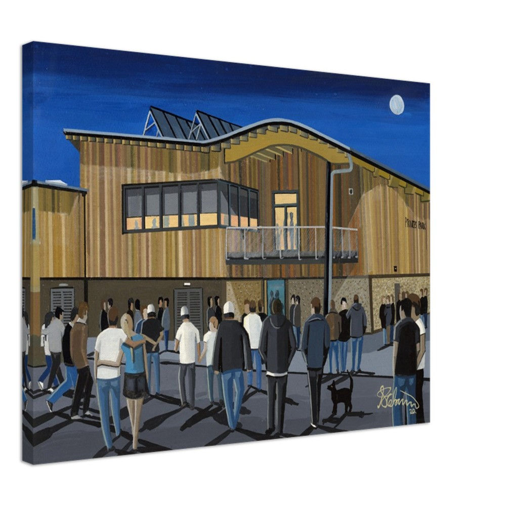Dartford FC Princes Park Football Stadium Scene by artist Andrew Robinson andrewrobinsonart.com. Available in fine art print, poster, canvas prints and mugs etc