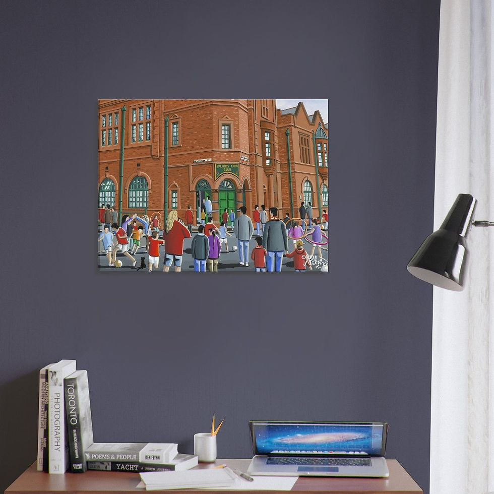 Thumbnail: Salford, Salford Lads Club. cityscape art print by artist Andrew Robinson. Prints, posters, canvas prints & mugs etc available from andrewrobinsonart.com