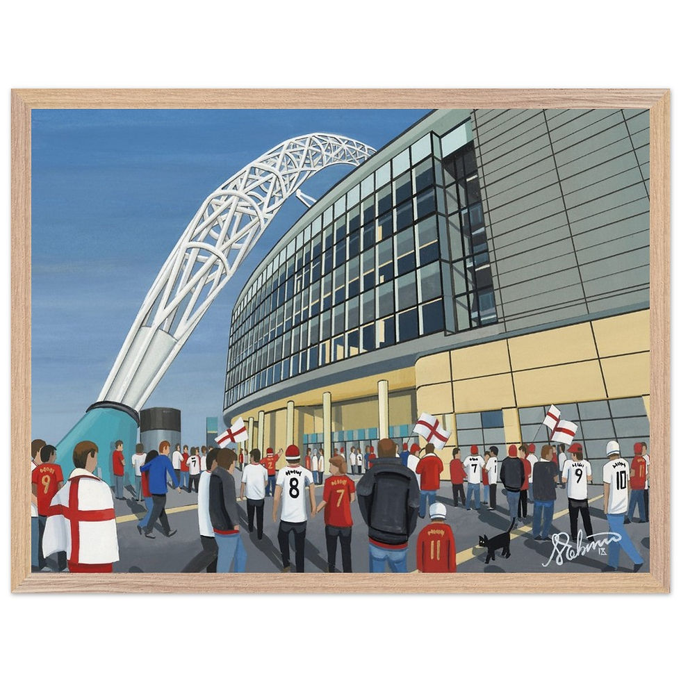 Thumbnail: Wembley England National Football  Stadium Scene by artist Andrew Robinson andrewrobinsonart.com. Available in fine art print, poster, canvas prints and mugs etc 