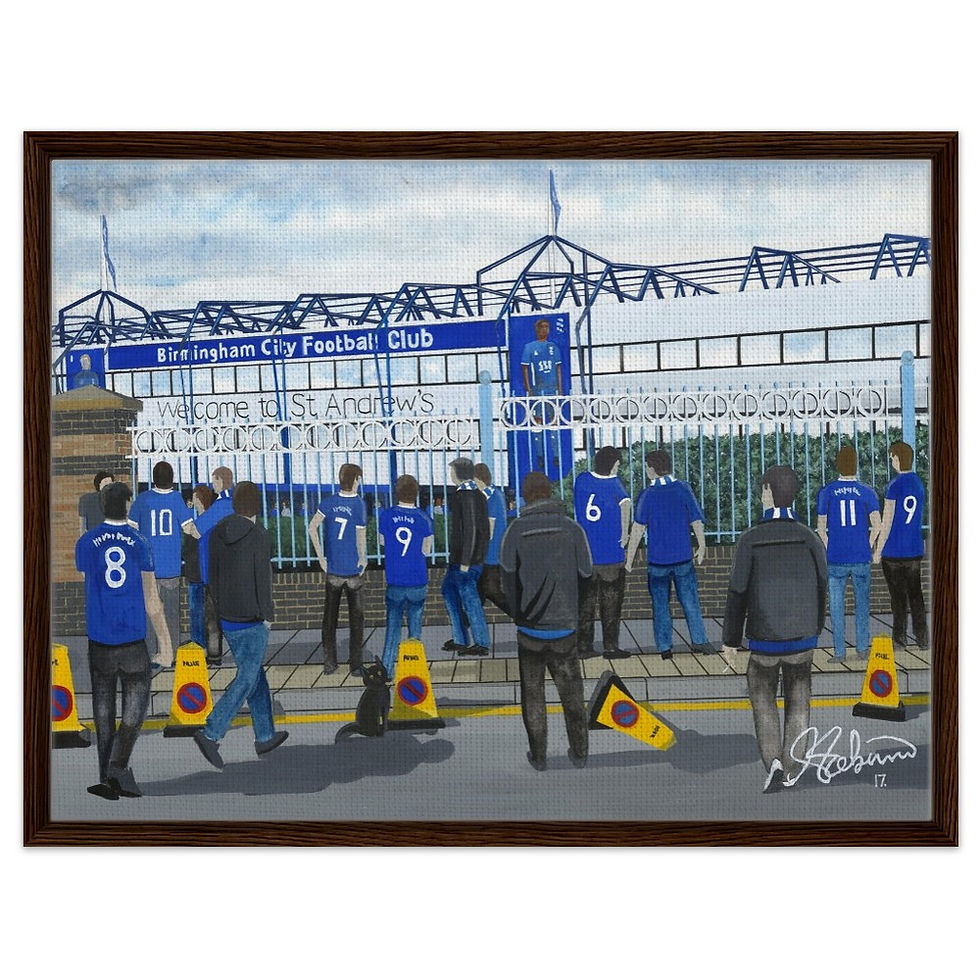Thumbnail: Birmingham City F.C. St Andrews  Stadium. Football Framed Canvas Print. Ceramic Mugs, Fine Art Prints and posters etc By Artist Andrew Robinson. andrewrobinsonart.com