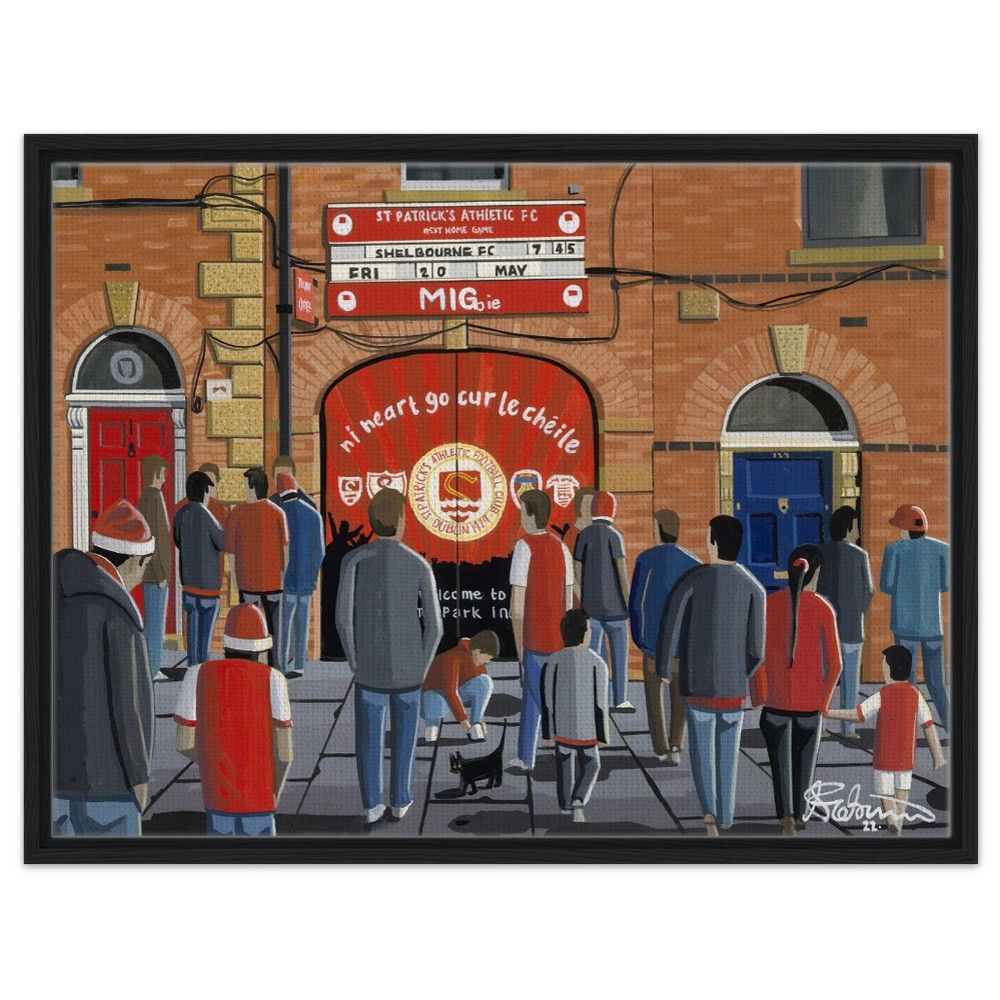 St Patricks Athletic F.C Football Stadium By Artist Andrew Robinson andrewrobinsonart.com, Andrew Robinson art .Framed Fine Art Prints, Posters, Canvas Prints, Framed canvas prints, Ceramic Mugs etc sport, football, rugby, NFL