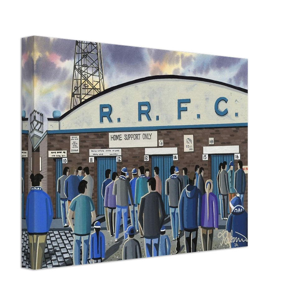 Thumbnail: Retro Raith Rovers Starks Park Stadium By Artist Andrew Robinson, Framed Fine Art  Prints, Posters, Canvas Prints, Framed canvas prints, Ceramic Mugs. andrewrobinsonart.com