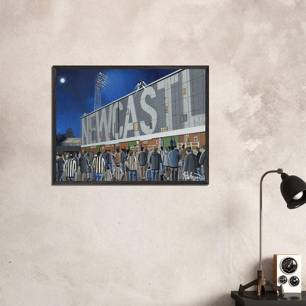 Thumbnail: Newcastle United FC retro St james's Park football stadium scene by artist Andrew Robinson andrewrobinsonart.com. Available in fine art print, poster, canvas prints and mugs etc 