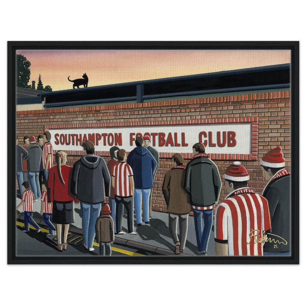 Southampton F.C Football Stadium By Artist Andrew Robinson andrewrobinsonart.com, Andrew Robinson art .Framed Fine Art Prints, Posters, Canvas Prints, Framed canvas prints, Ceramic Mugs etc sport, football, rugby, NFL