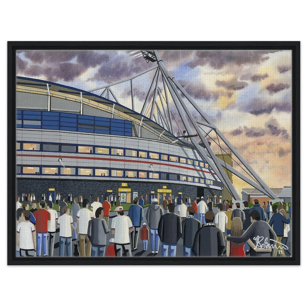 Thumbnail: Bolton Wanderers F.C Stadium. Football Framed Canvas Print. Ceramic Mugs, Fine Art Prints and posters etc By Artist Andrew Robinson. andrewrobinsonart.com
