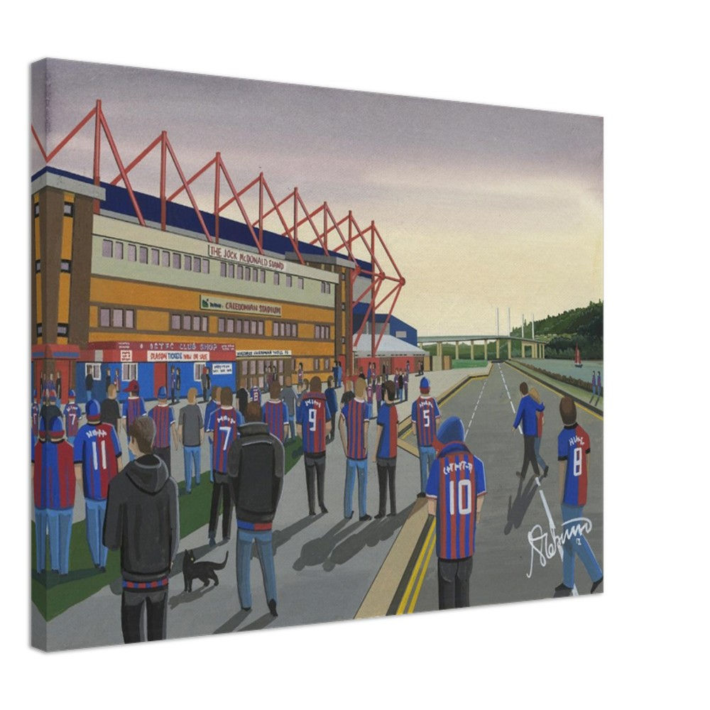 Inverness Caledonian Thistle, Caledonian Football Stadium Scene by artist Andrew Robinson andrewrobinsonart.com. Available in fine art print, poster, canvas prints and mugs etc