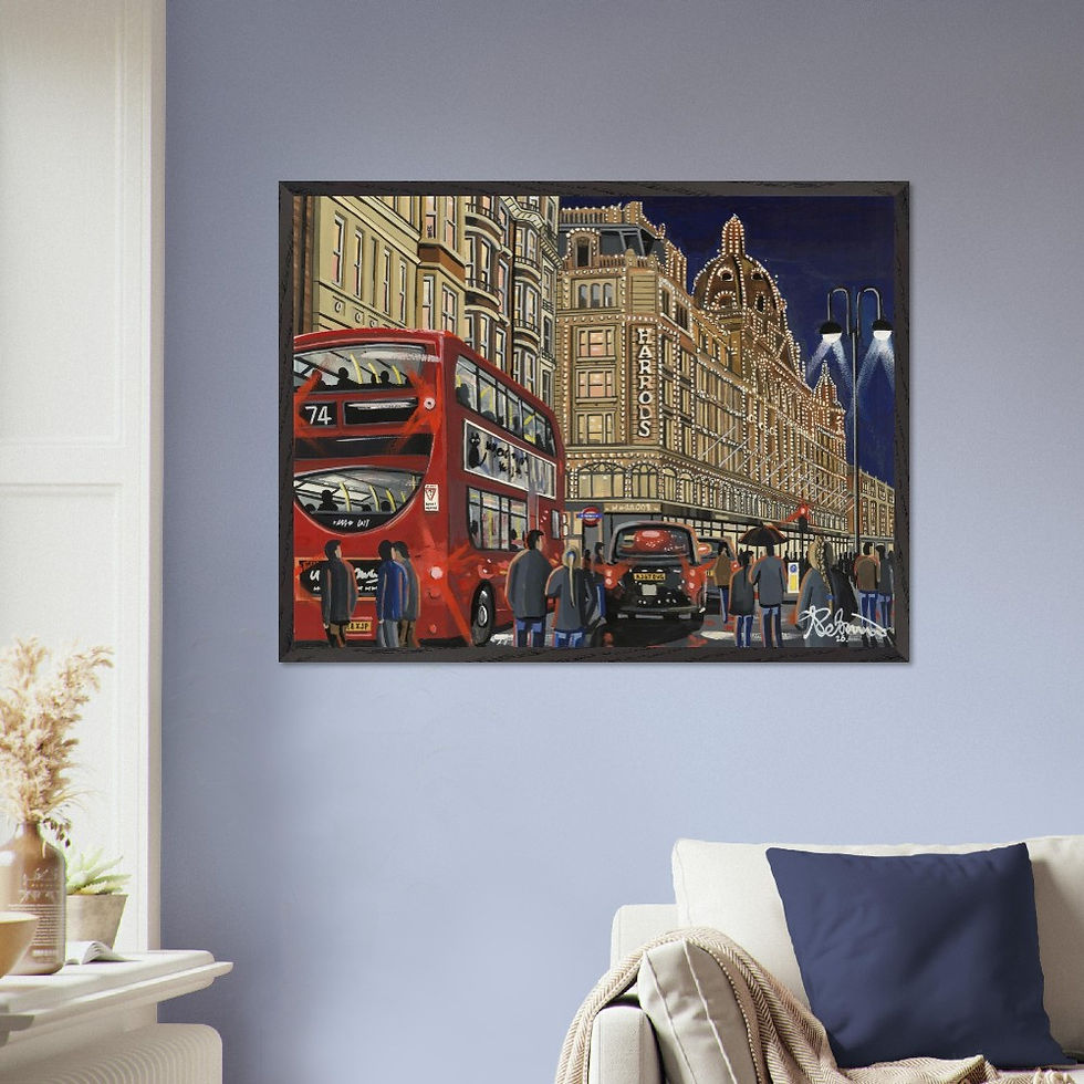 Thumbnail: London, Harrods. Cityscape Landmark Framed Art Poster. Museum Quality Paper andrewrobinsonart.com