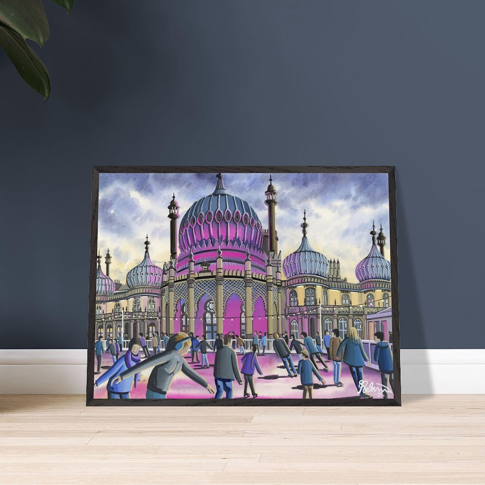 Thumbnail: Brighton Ice Rink & Pavilion cityscape art print by artist Andrew Robinson. Prints, posters, canvas prints & mugs etc available from andrewrobinsonart.com