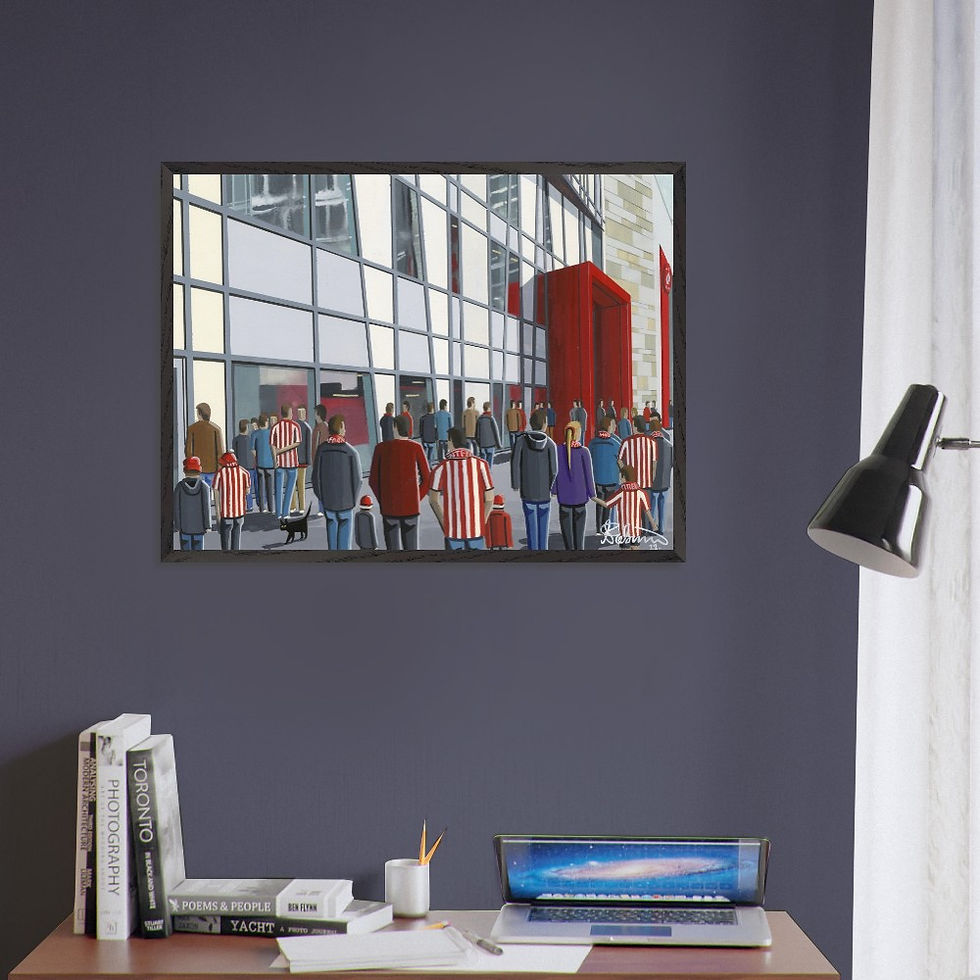 Thumbnail: Brentford Fc Gtech football stadium Scene by artist Andrew Robinson andrewrobinsonart.com. Available in fine art print, poster, canvas prints and mugs etc 