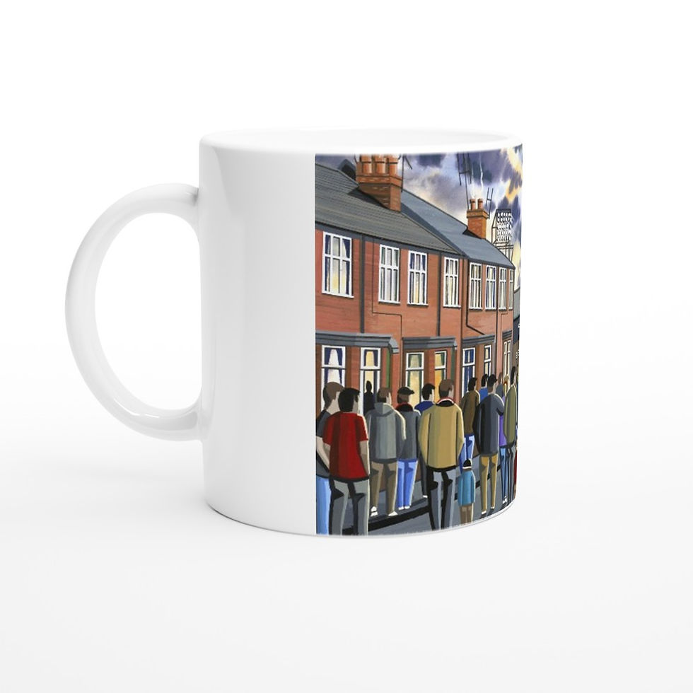 Thumbnail: Grimsby Town FC Blundell Park football stadium scene by artist Andrew Robinson andrewrobinsonart.com. Available in fine art print, poster, canvas prints and mugs etc 