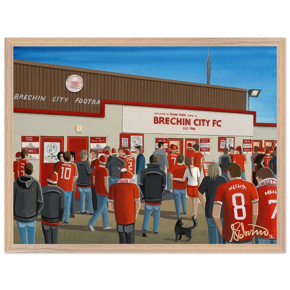Thumbnail: Brechin City FC Glebe Park football stadium. Ready to hang framed & mounted Utd United art print. Ideal wall art football club F.C memorabilia gift for birthdays, Christmas, Father’s Day. Perfect addition to any home or office. By artist Andrew Robinson.