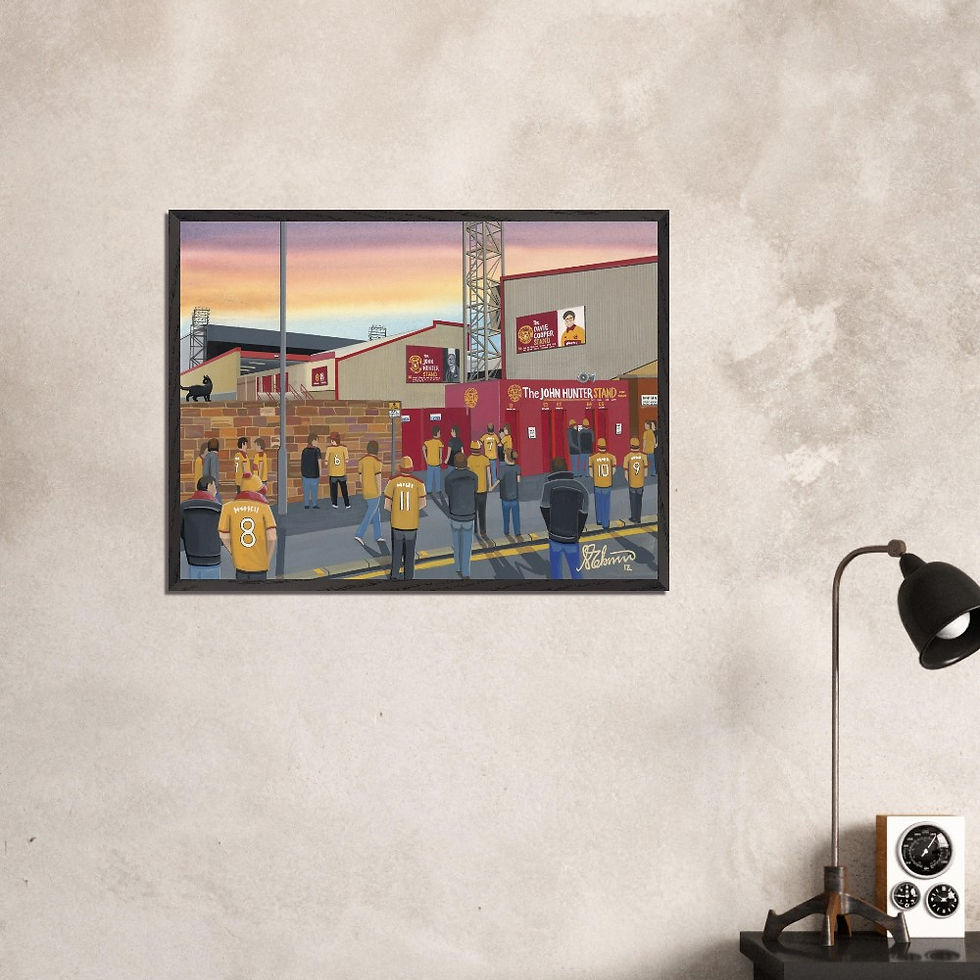 Thumbnail: Motherwell FC Fir Park Football  Stadium Scene by artist Andrew Robinson andrewrobinsonart.com. Available in fine art print, poster, canvas prints and mugs etc 