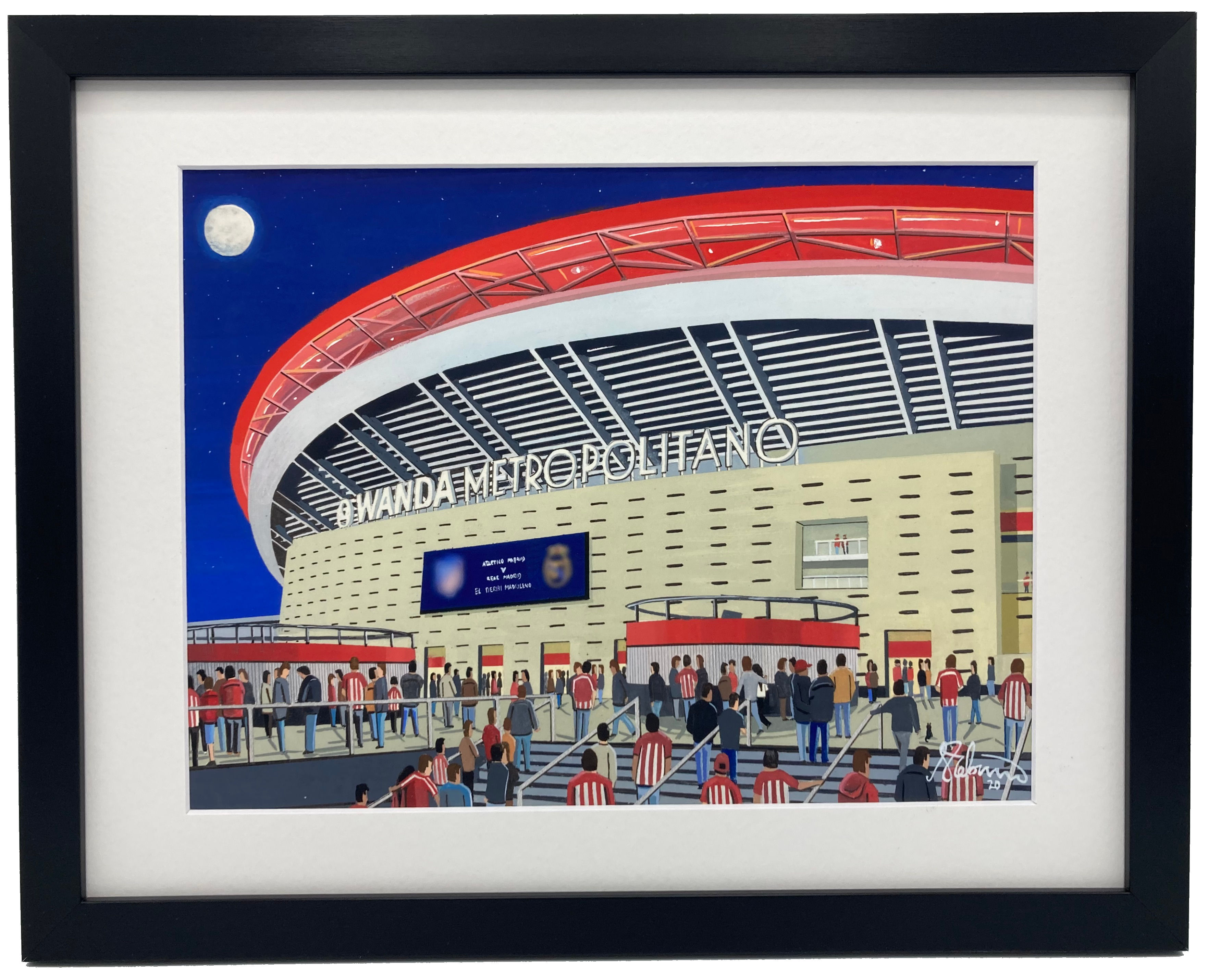 Atletico Madrid Metroploitano Football  Stadium Scene by artist Andrew Robinson andrewrobinsonart.com. Available in fine art print, poster, canvas prints and mugs etc 