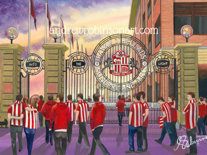 Sunderland AFC Art Print. Hand Painted Football Stadium Scene by Artist Andrew Robinson. andrewrobinsonart.com