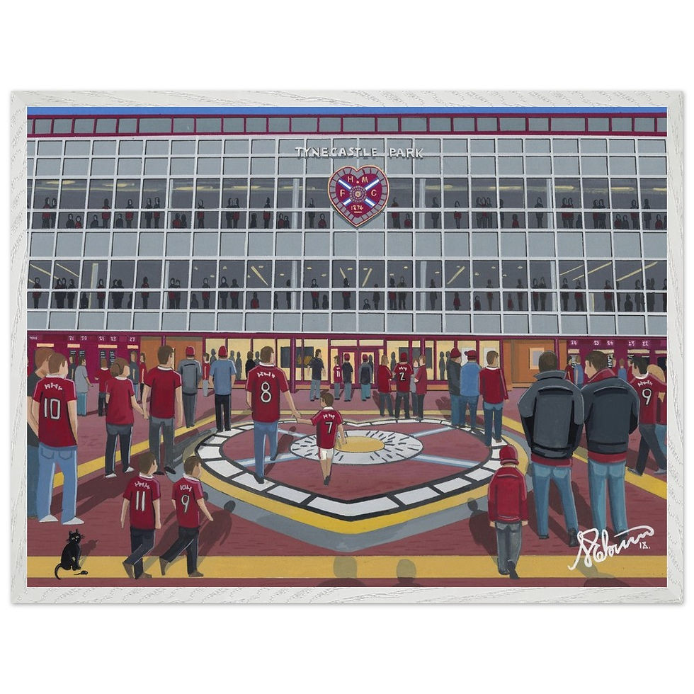 Thumbnail: Hearts FC Tynecastle Football Stadium Scene by artist Andrew Robinson andrewrobinsonart.com. Available in fine art print, poster, canvas prints and mugs etc
