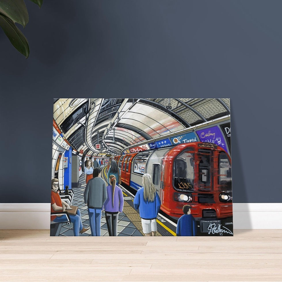 Thumbnail: London Underground Tube Station cityscape art print by artist Andrew Robinson. Prints, posters, canvas prints & mugs etc available from andrewrobinsonart.com