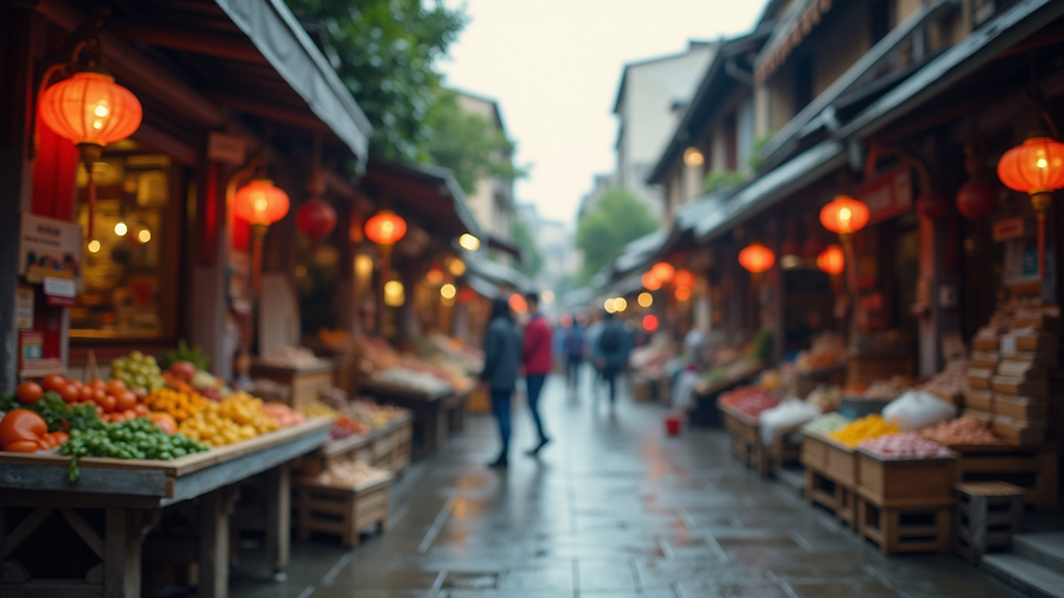 Eye-level view of a traditional market street in an Asian city