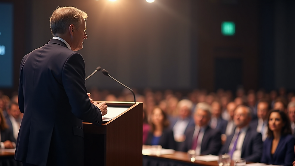 Close-up view of a podium during a leadership conference